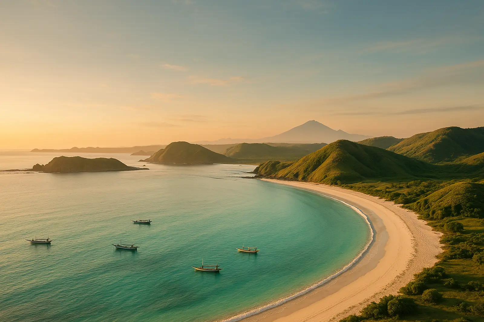 Baie turquoise du sud de Lombok au lever du soleil