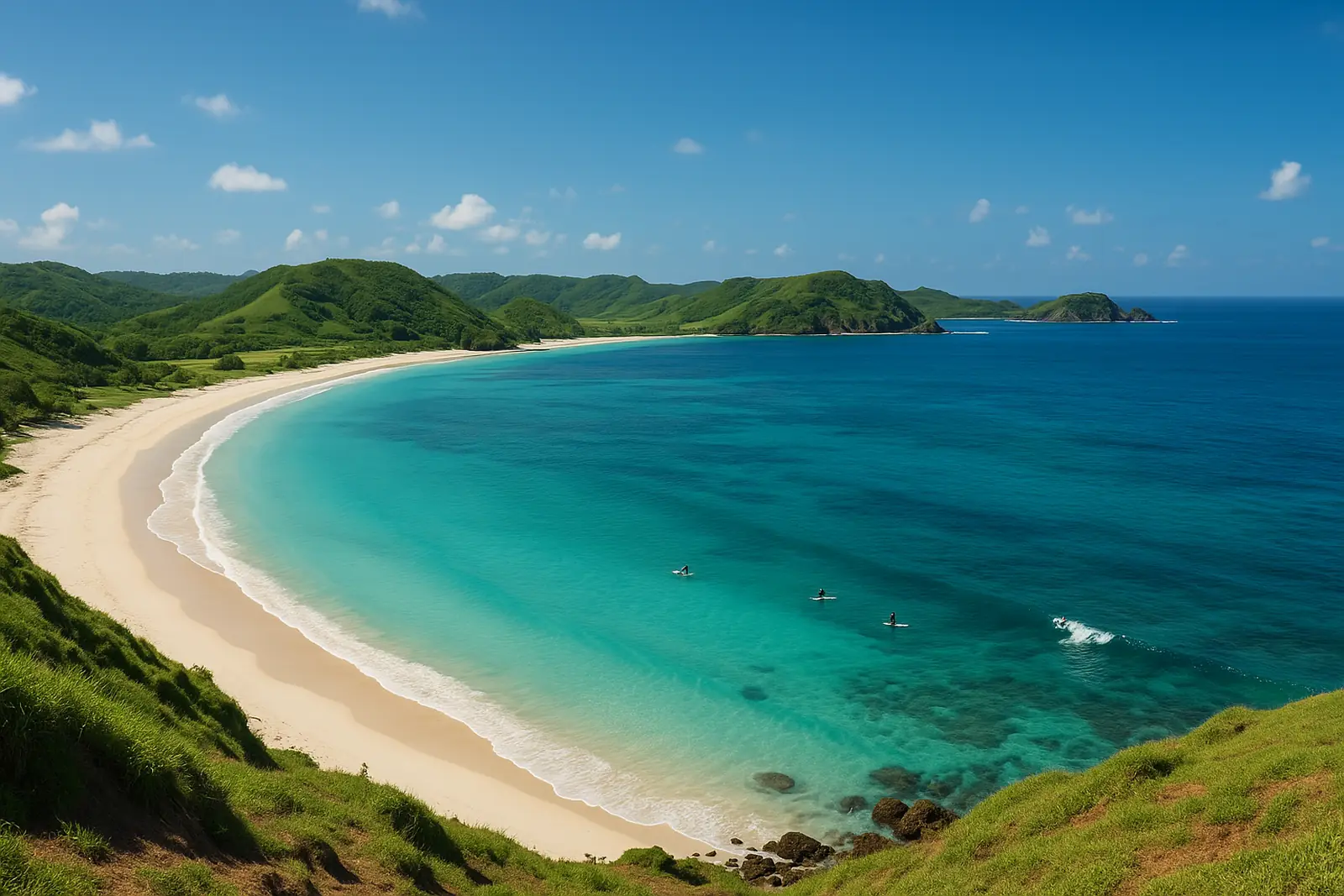Baie de Tanjung Aan près de Kuta Lombok vue depuis une colline